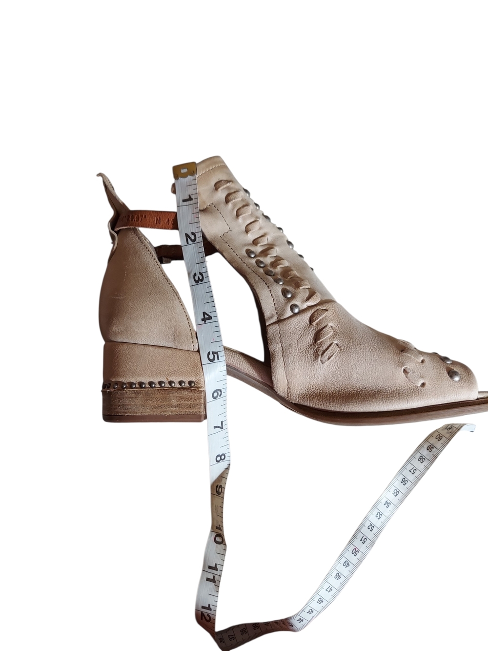 A.S.98 Markie Studded Leather Sandal Booties Beige Boho Euro Artisan Size 8.5 - Picture 8 of 11